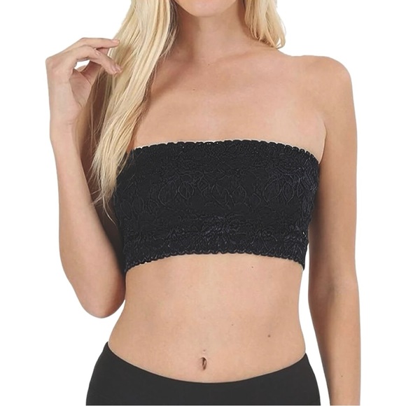 Black Lace Layering Bralette Bandeau Tube Top - Picture 1 of 6